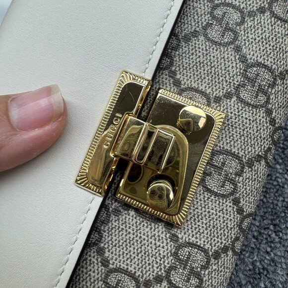 GUCCI Padlock Wallet On Chain Brown&White Canvas Tote 550-071525 - Picture 5 of 13